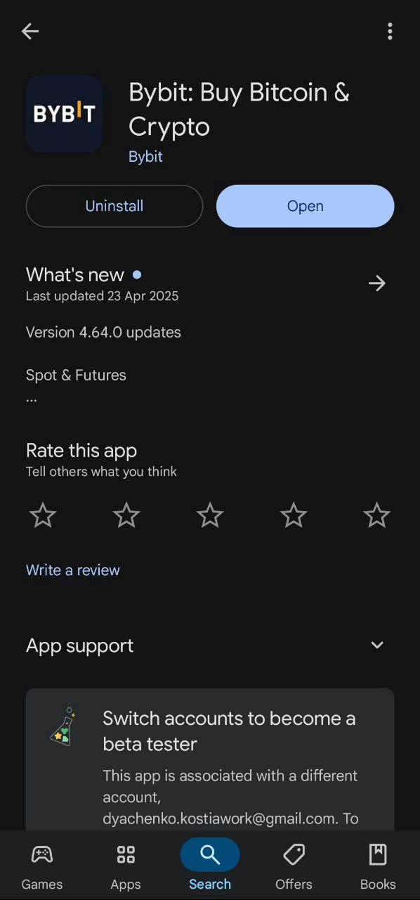 Bybit Android app installed on Google Play Store for Indian traders